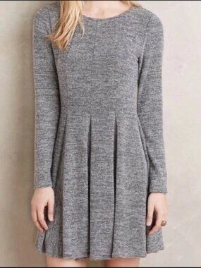Anthropologie Dolan Piper Striped Pleated Dress Gray | XL